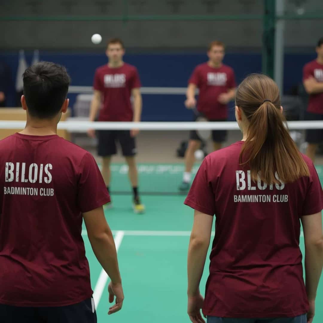 compétition de badminton avec t-shirt à l'éffigie du club